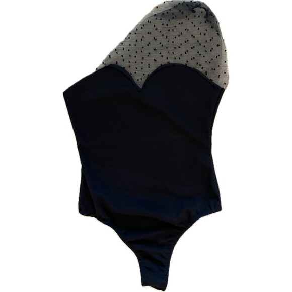 Boohoo Women’s Black Bodysuit Sheer Mesh Lola Dot Sweetheart Neckline Size US 4 - Picture 1 of 5